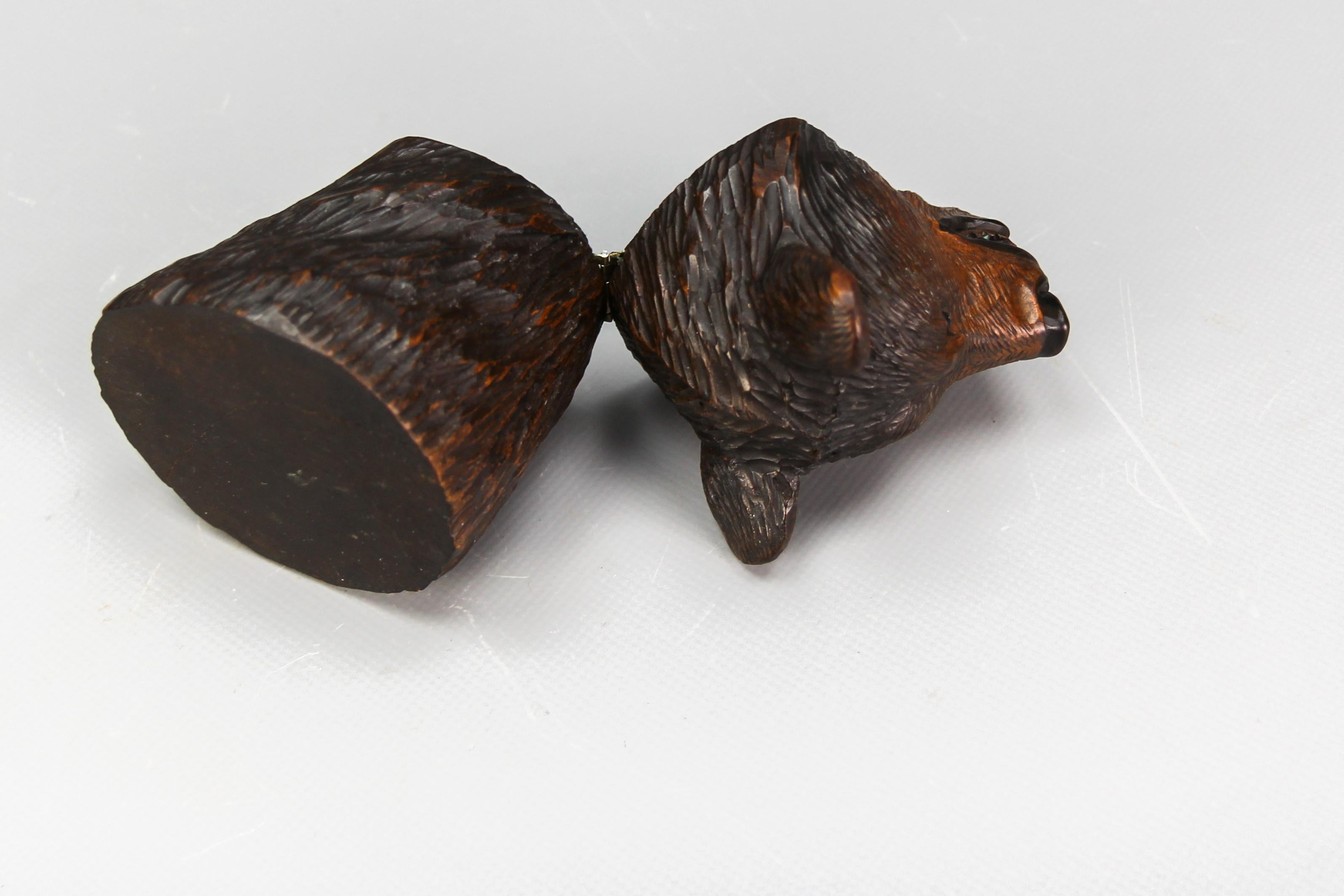 Black Forest Carved Wood Figural Humidor Bear Head with Glass Eyes For Sale 11