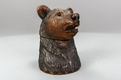 Black Forest Carved Wood Figural Humidor Bear Head with Glass Eyes