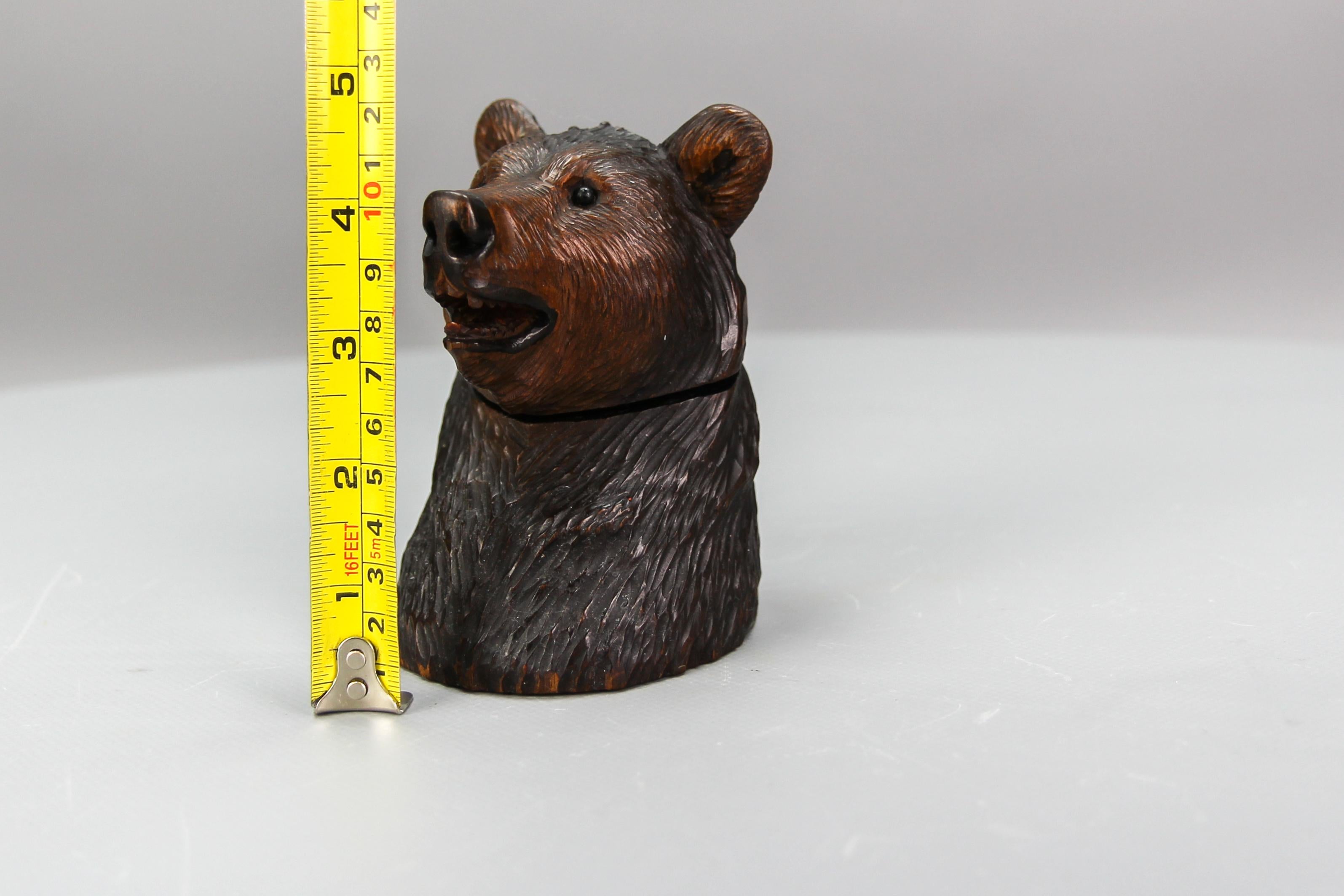 Black Forest Carved Wood Figural Humidor Bear Head with Glass Eyes For Sale 15