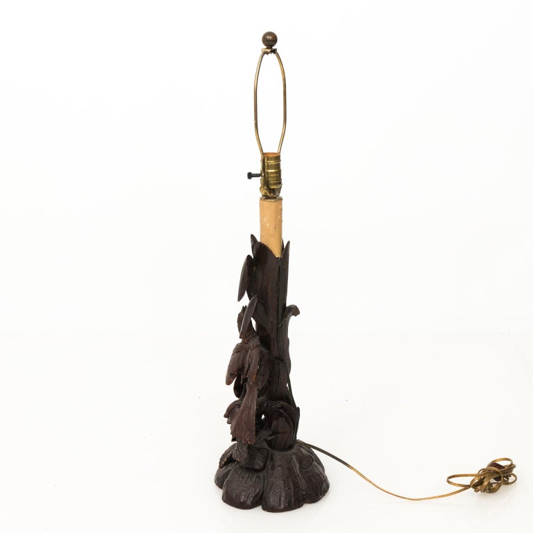 Black Forest Carved Wood Lamp For Sale at 1stdibs