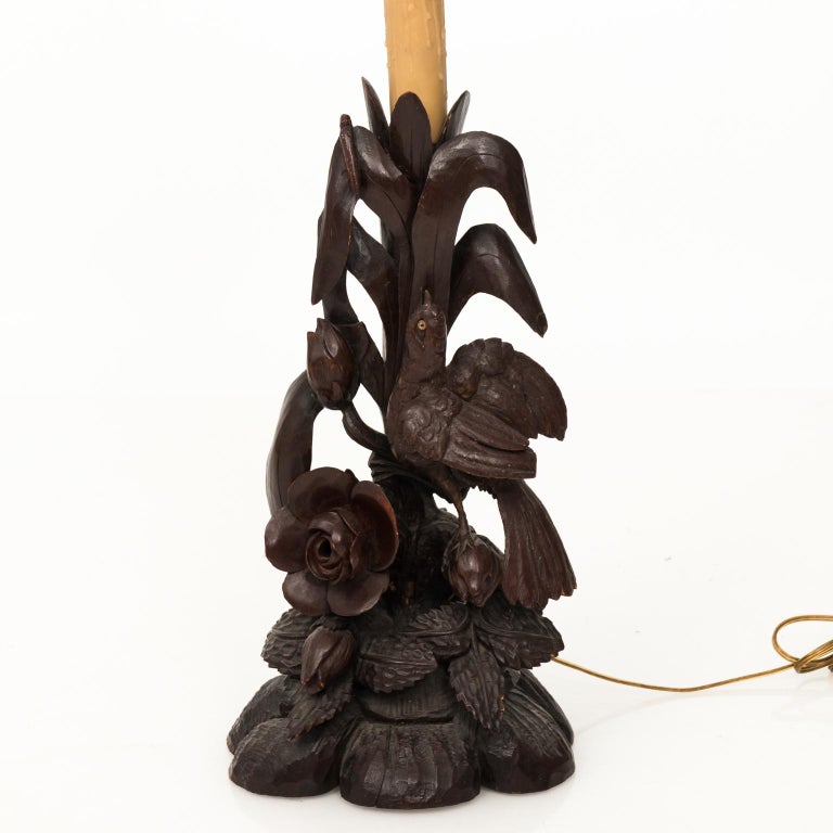 Black Forest Carved Wood Lamp For Sale at 1stdibs
