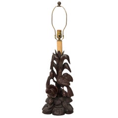 Black Forest Carved Wood Lamp