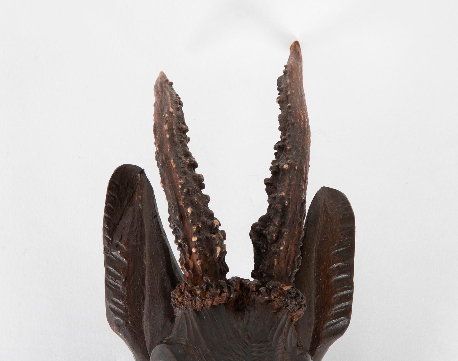 20th Century Black Forest Carved Wood Stag Head Trophy with Antlers