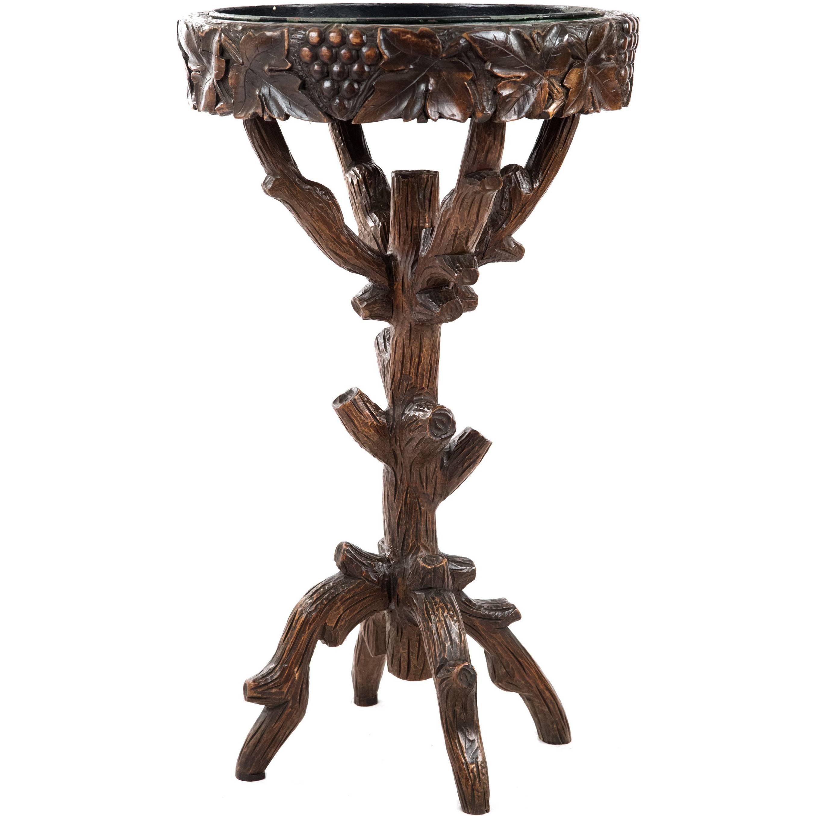 Black Forest Carved Wood Stand with Tray For Sale