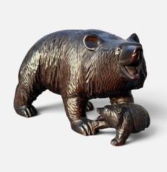 Black Forest Carved Wooden Bear with Cub