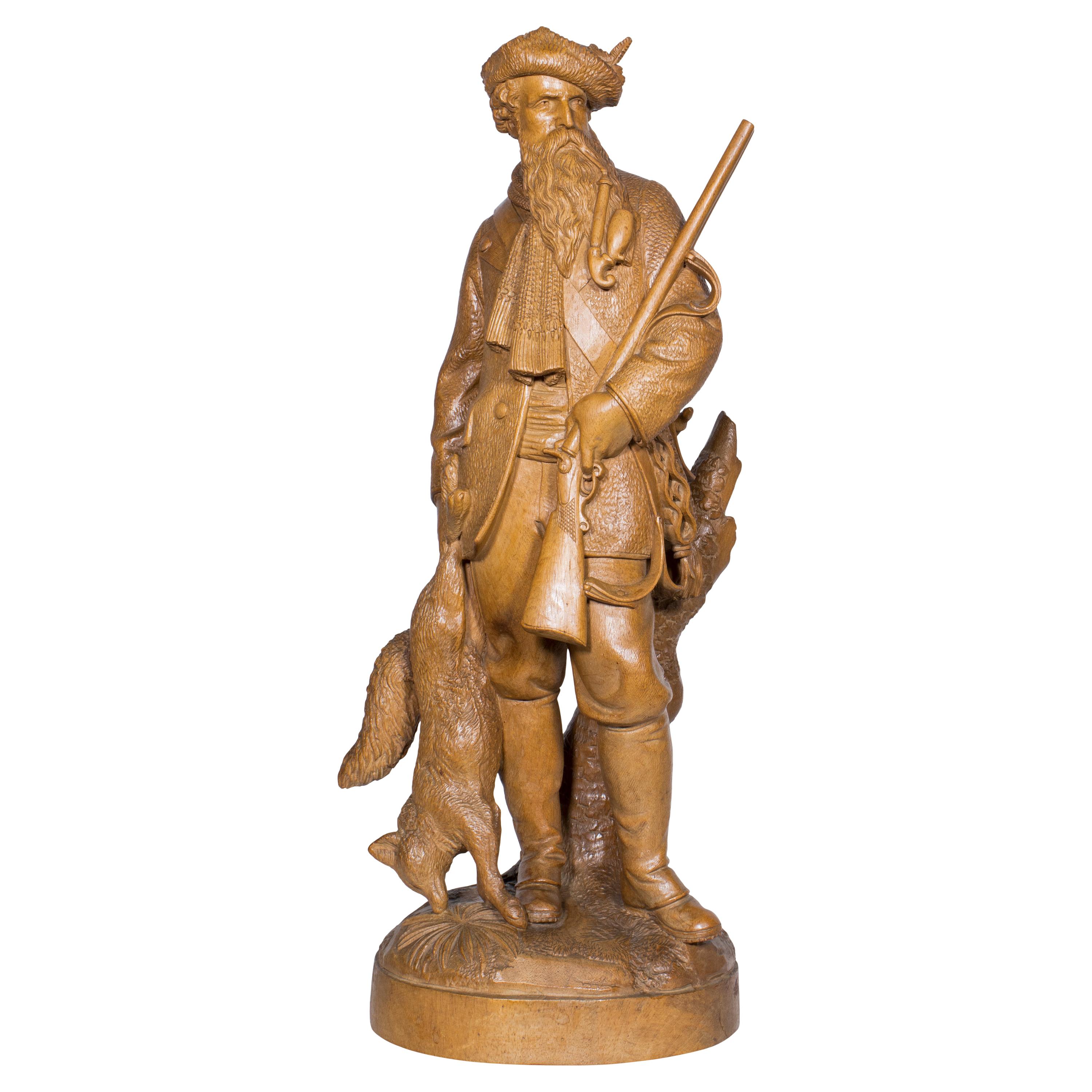 Sculpture de la Forêt-Noire « Le chasseur » attribuée à Johann Huggler en vente