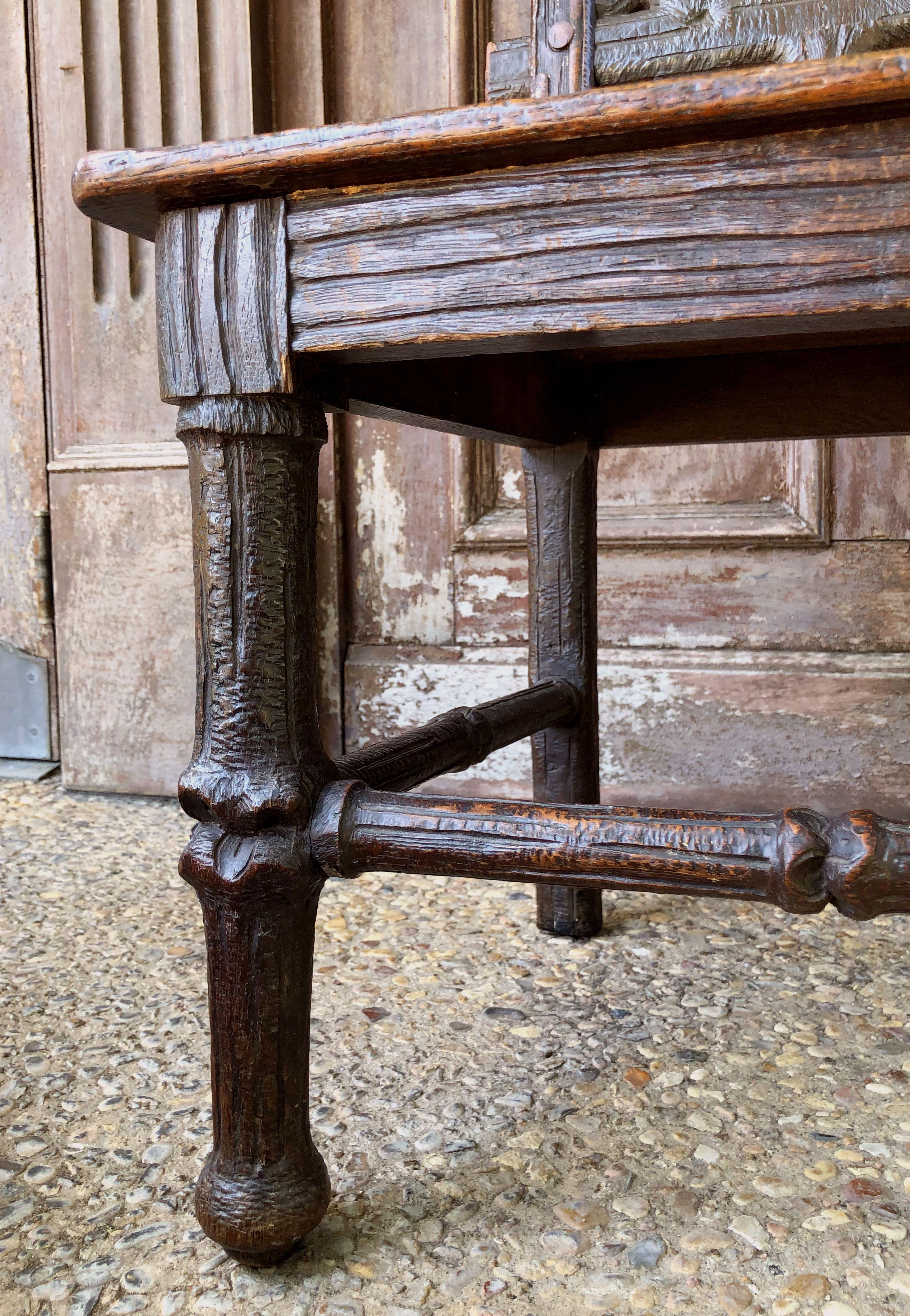 Black Forest Chair of Carved Oak from the 19th Century 13