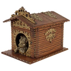Antique Black Forest Cigar Box/Humidor in the Form of a Terrier in Dog House, Swiss