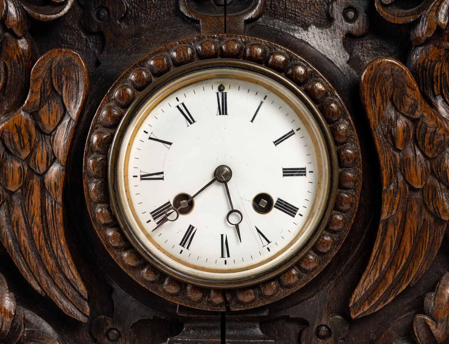 Wood Black Forest Clock in Carved Oak