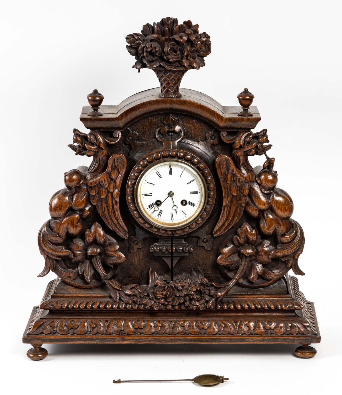 Black Forest Clock in Carved Oak 1