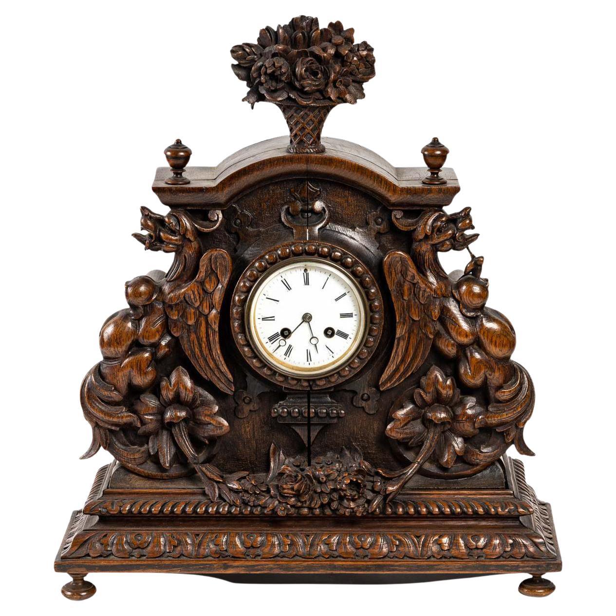 Black Forest Clock in Carved Oak