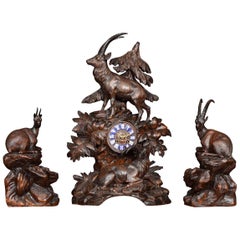 Antique Black Forest Clock Set