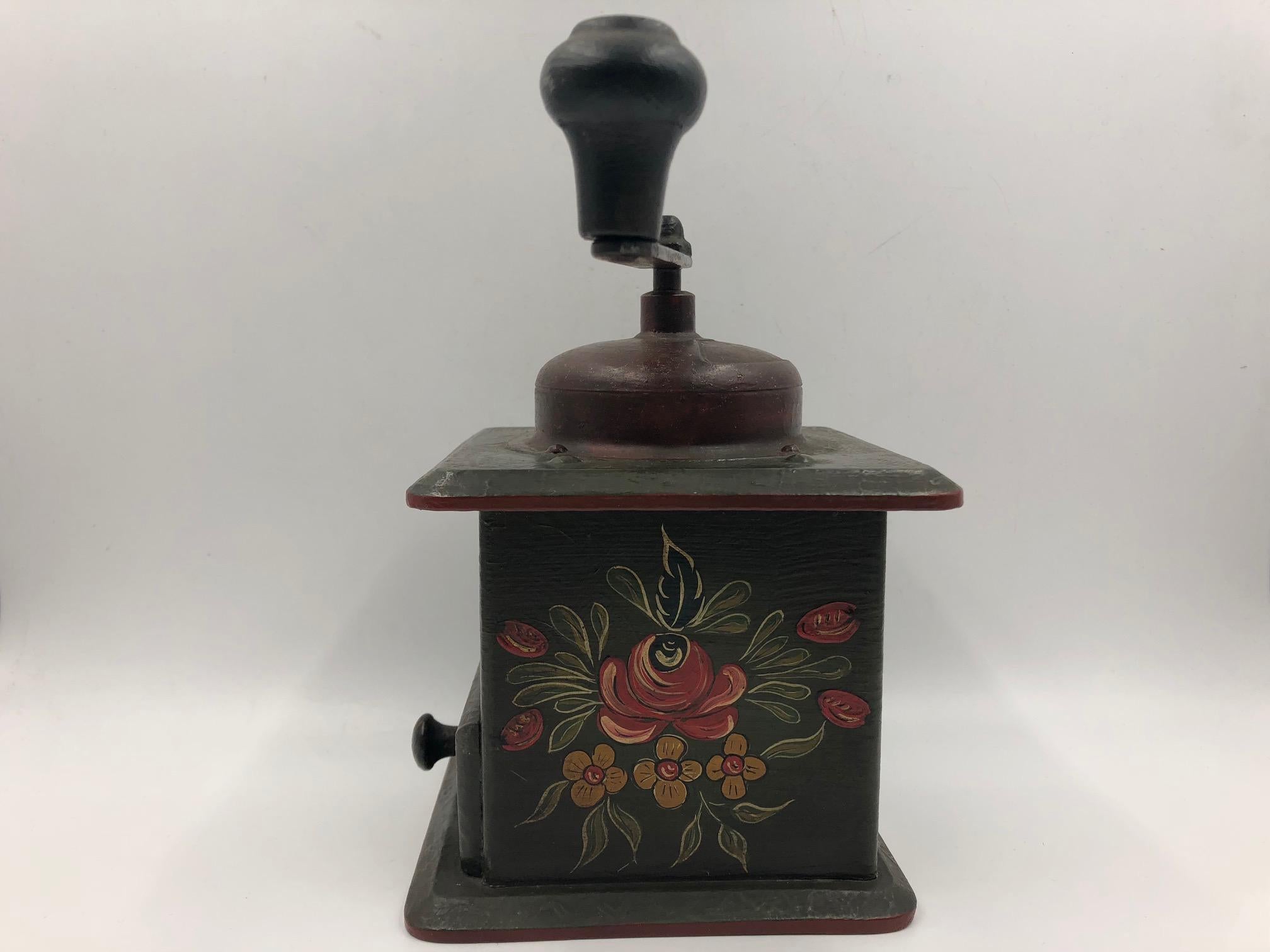 Hand-Painted Black Forest Coffee Grinder Hand Painted For Sale