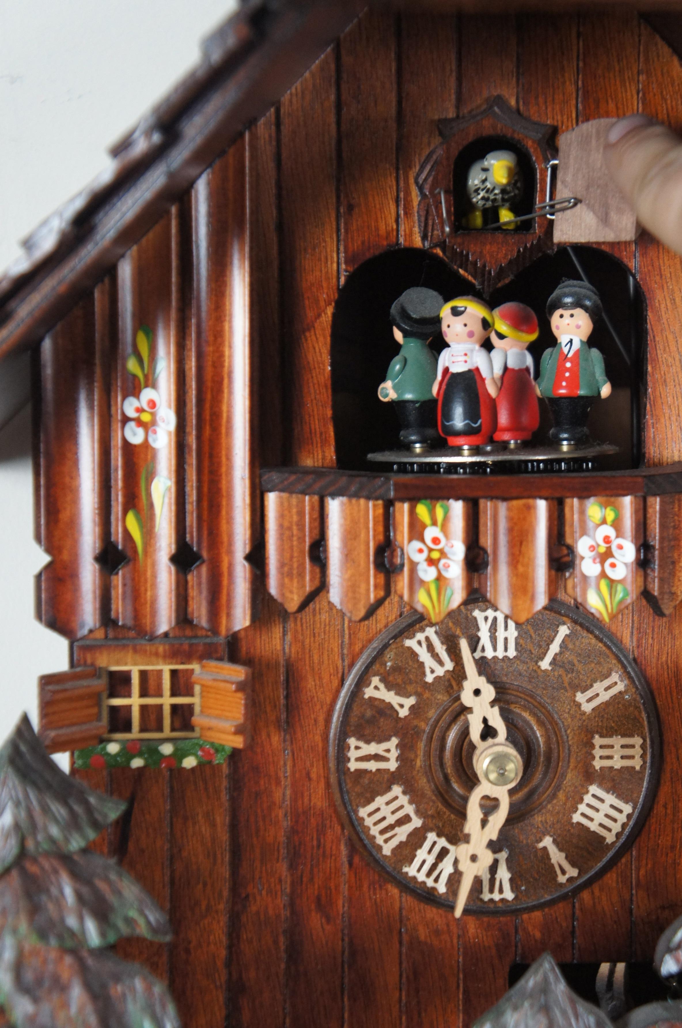 Black Forest Cuckoo Clock Edelweiss Fröhliche Wanderer German Swiss 3