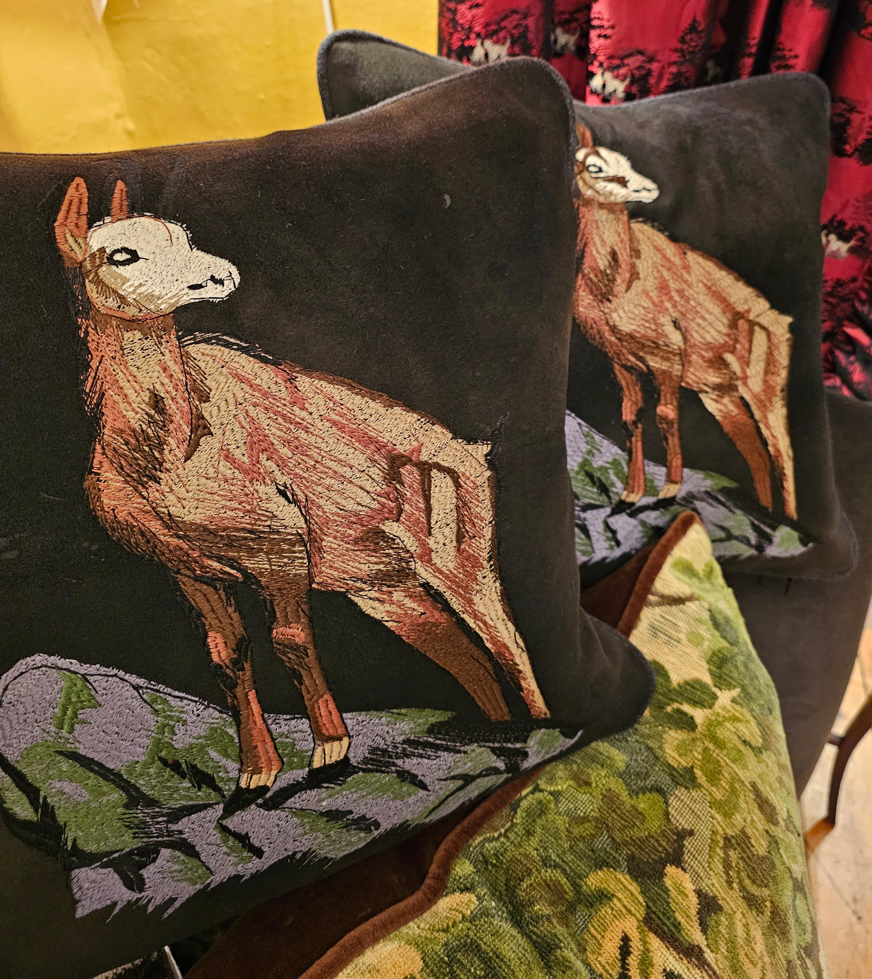 Contemporary Black Forest Cushion Deer Leather Stitched Sofina Boutique Kitzbuehel For Sale