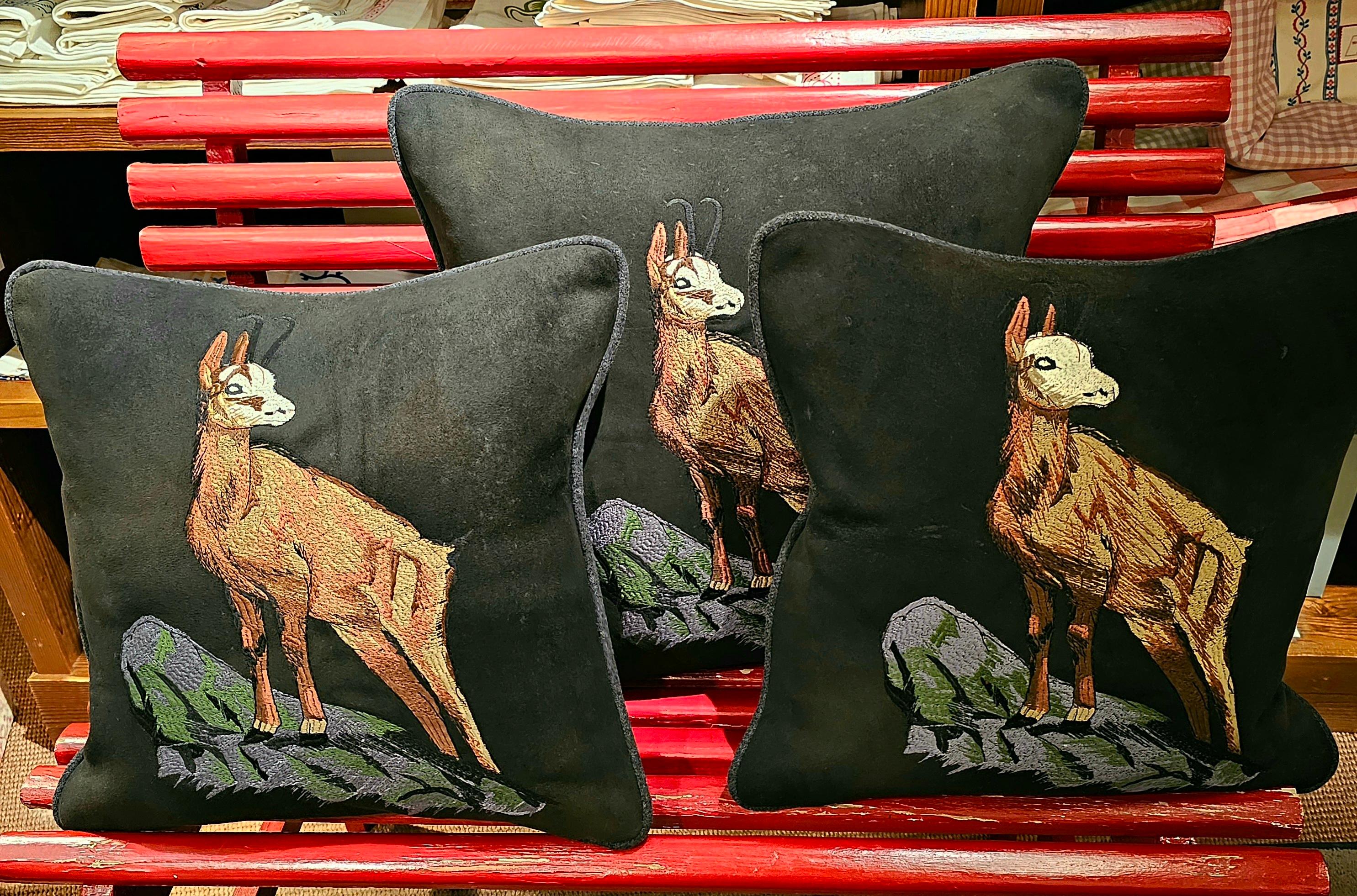 Wool Black Forest Cushion Deer Leather Stitched Sofina Boutique Kitzbuehel For Sale