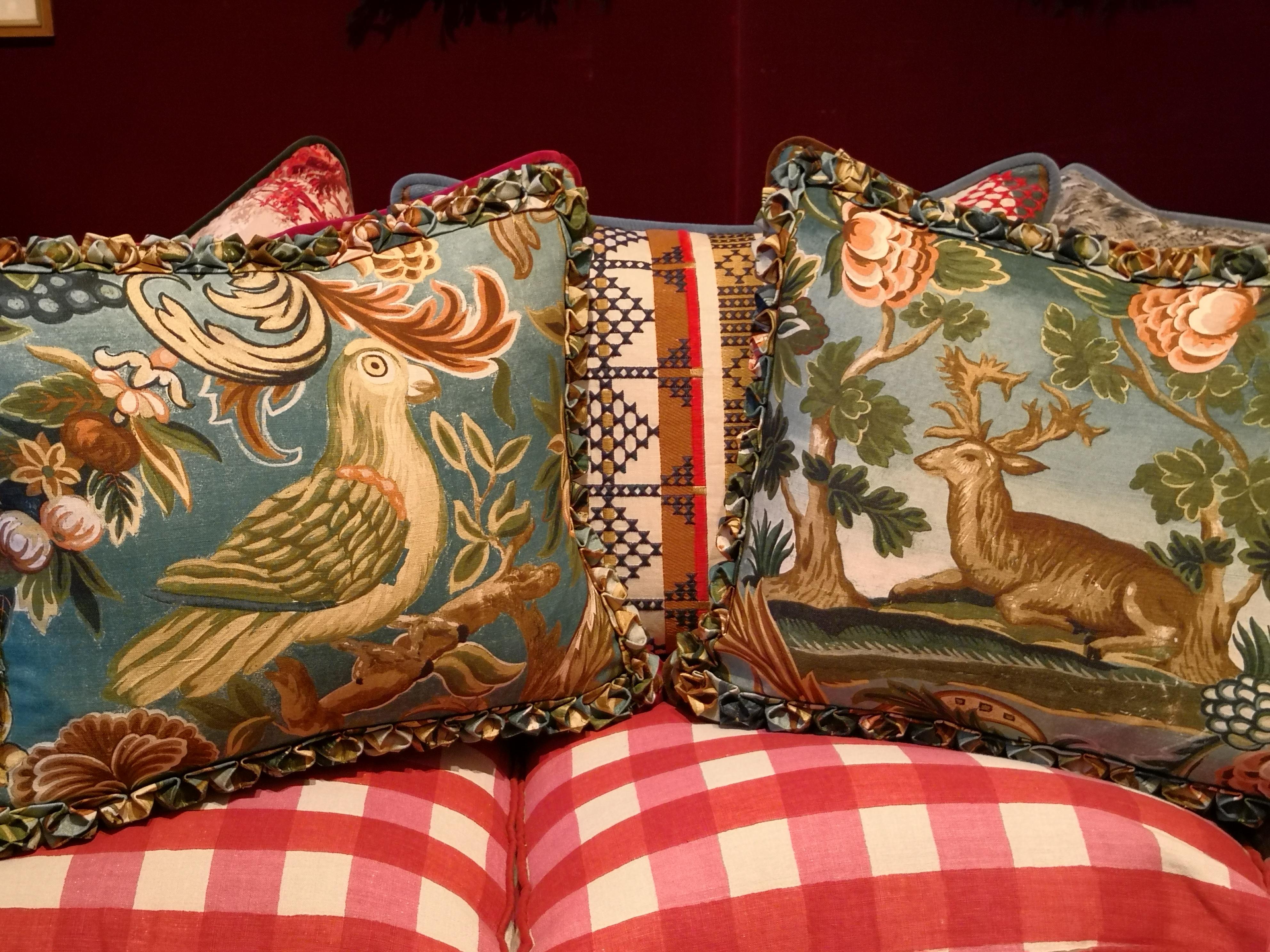 Contemporary Black Forest Handmade Cushion Hunting Scene Sofina Boutique Kitzbühel For Sale