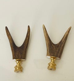 Black Forest Deer Antlers Tips Lamp Finials Pair