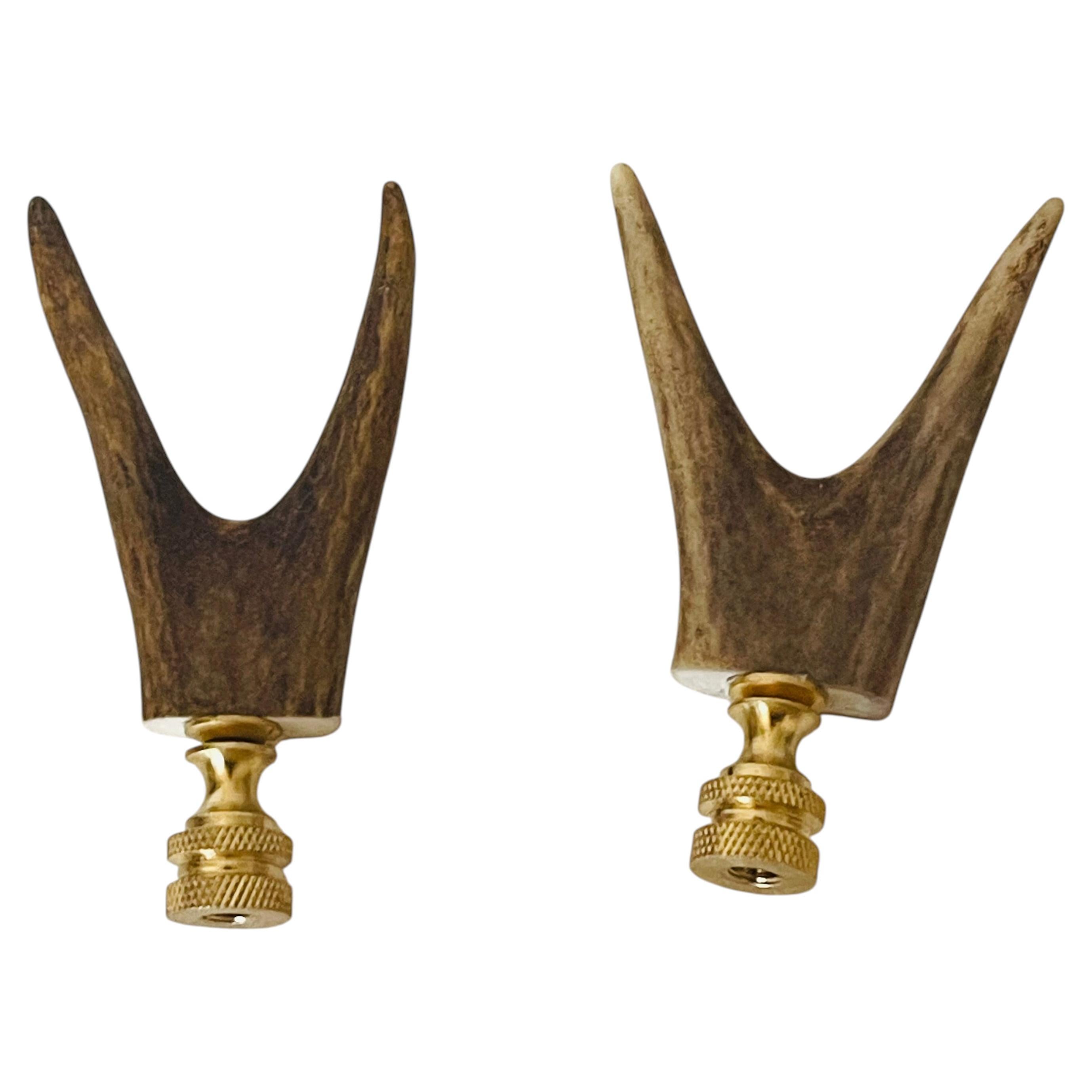 Black Forest Deer Antlers Tips Lamp Finials Pair