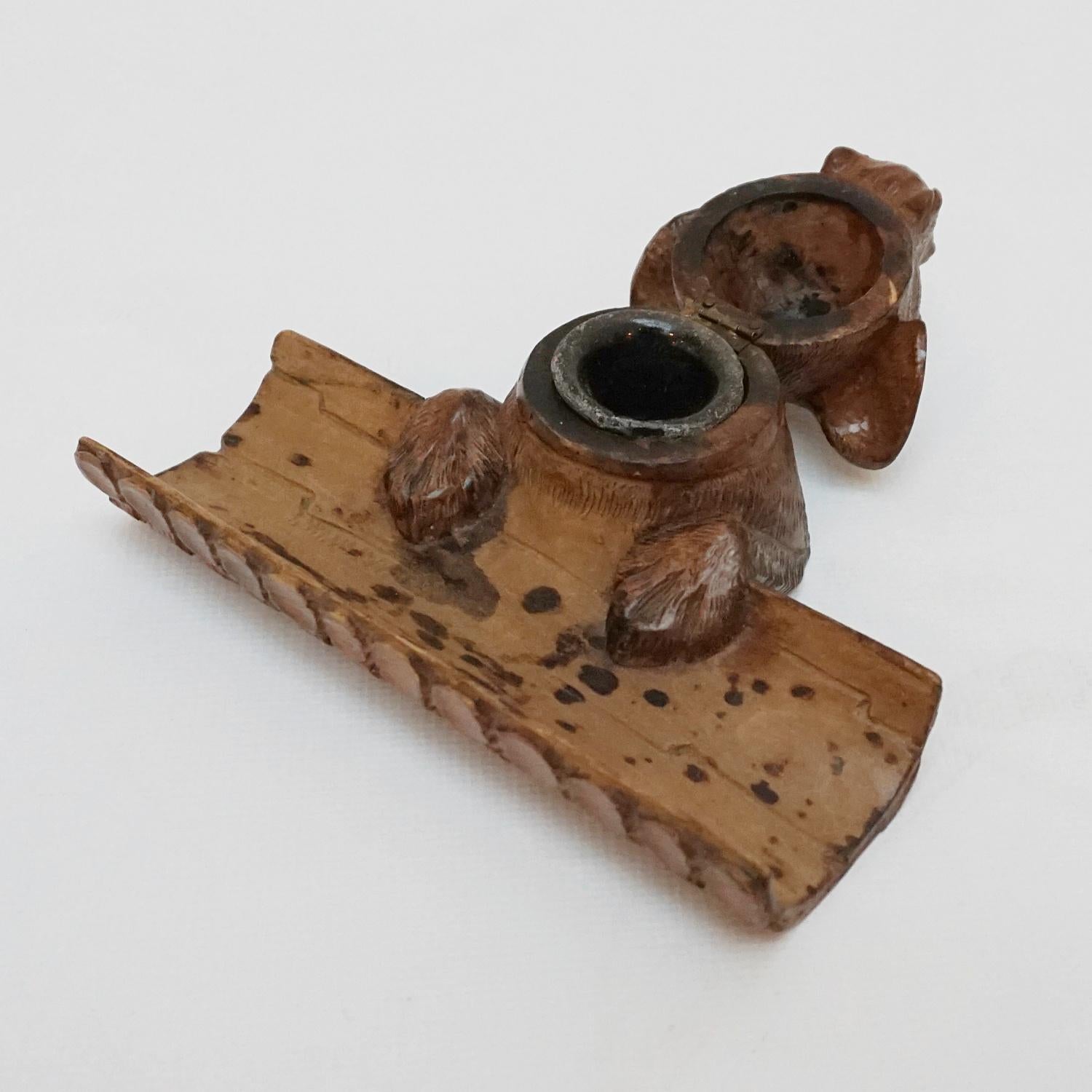 Swiss Black Forest Dog Inkwell and Pen Holder, Circa 1900