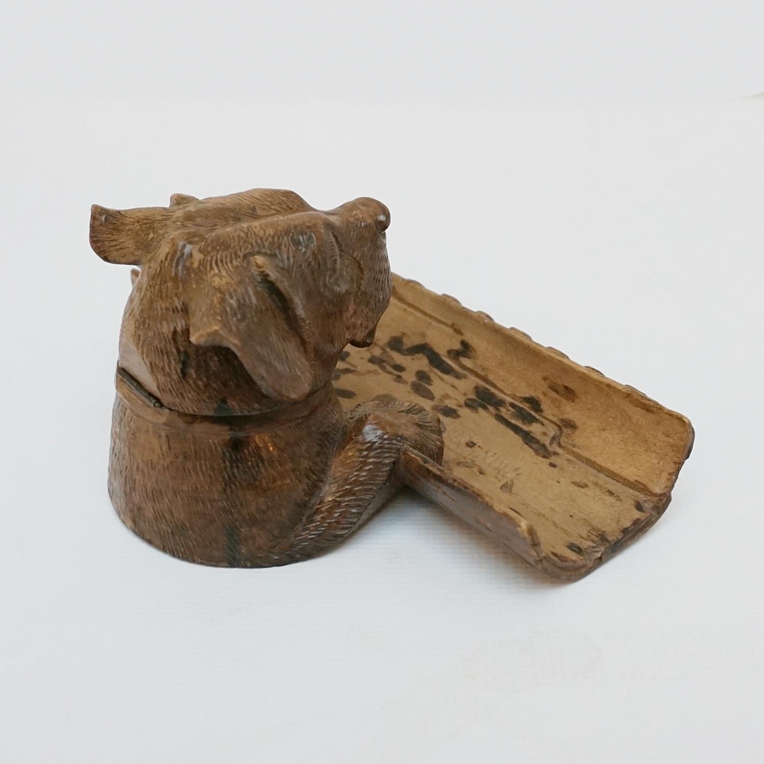 Wood Black Forest Dog Inkwell and Pen Holder, Circa 1900