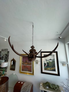 Black Forest Figure of a Tavern Maid and Elk Horns