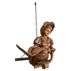 Black Forest Figure of a Tavern Maid and Elk Horns