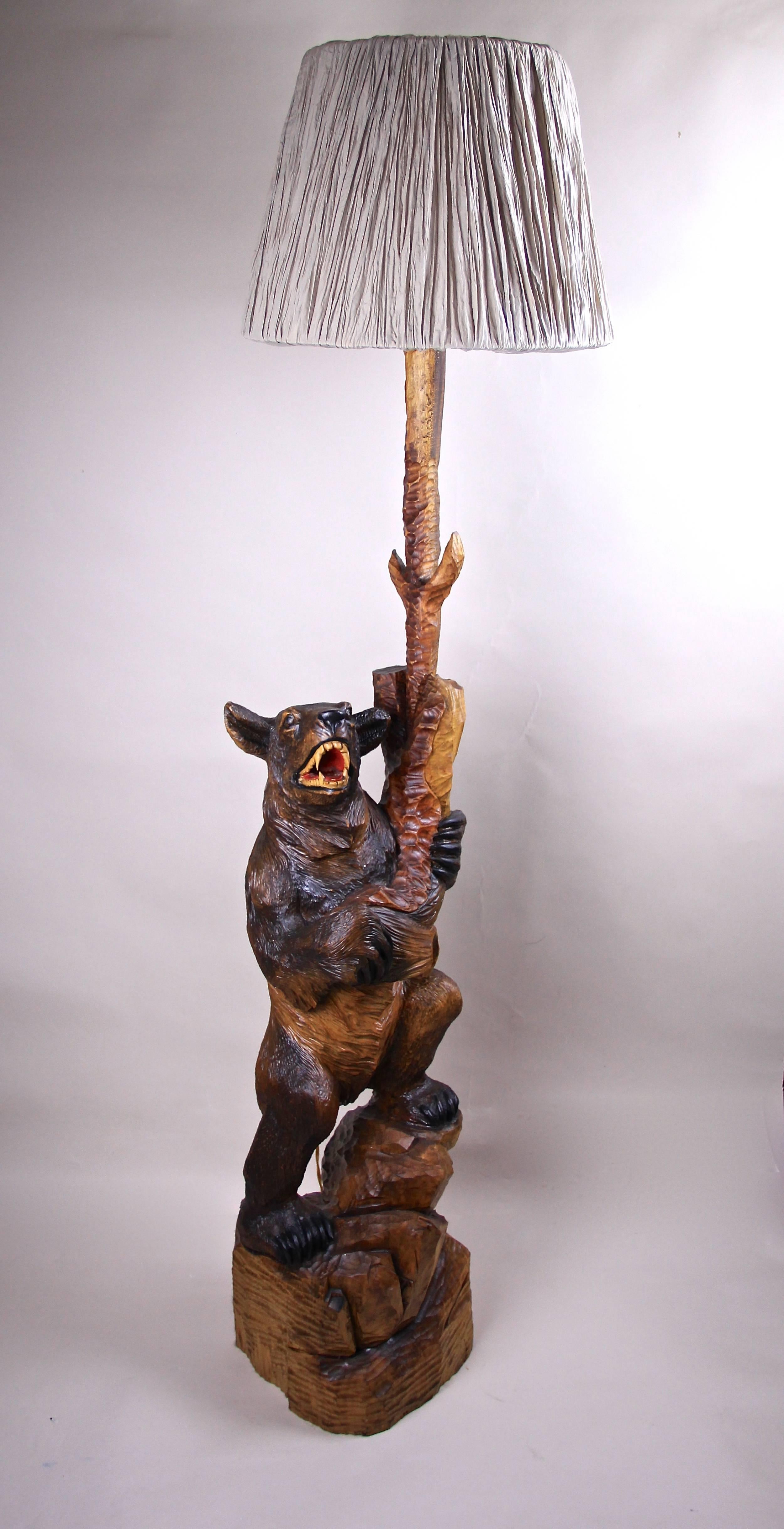 20th Century Black Forest Floor Lamp Hand-Carved, Germany, circa 1940