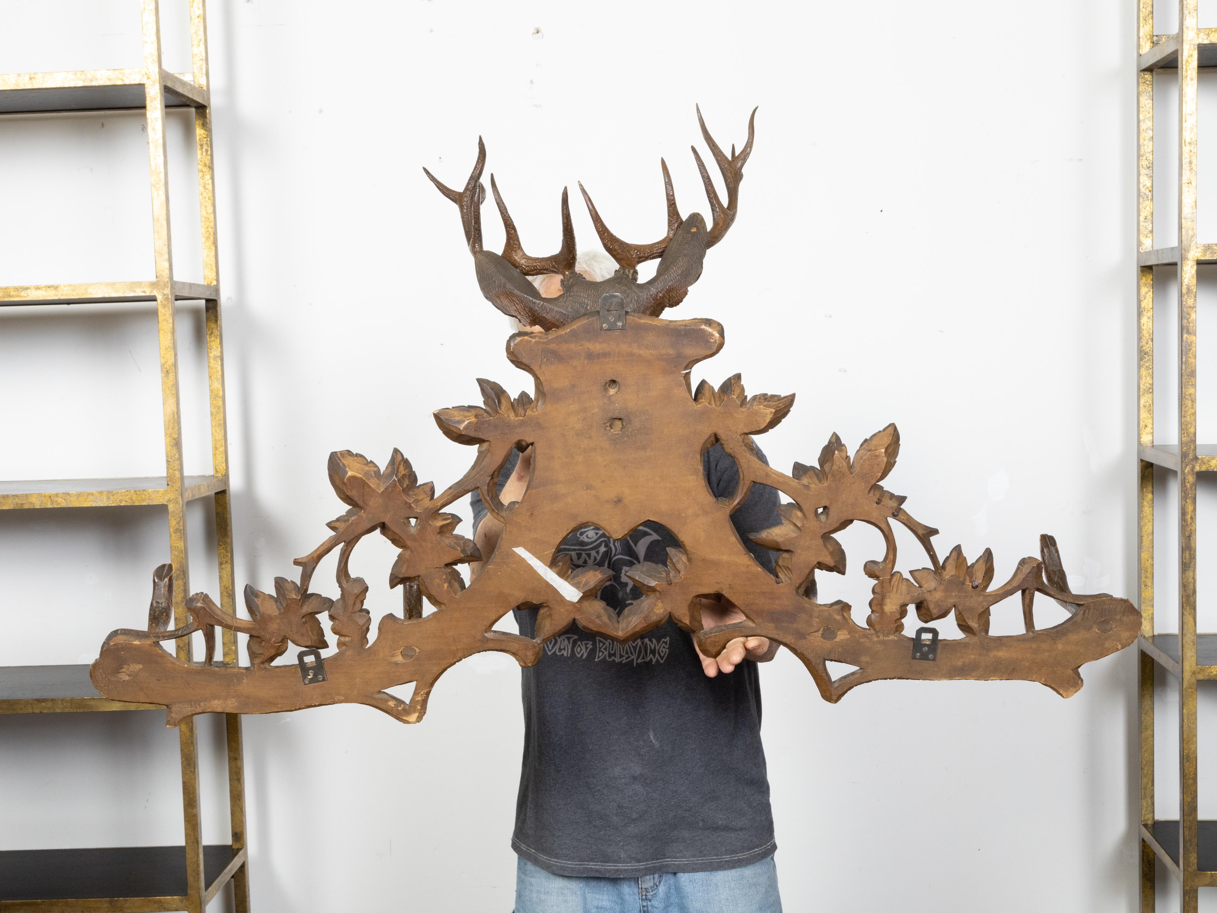 Black Forest Four-Hook Coat Hanger with Hand-Carved Stag Head and Grapevines 1