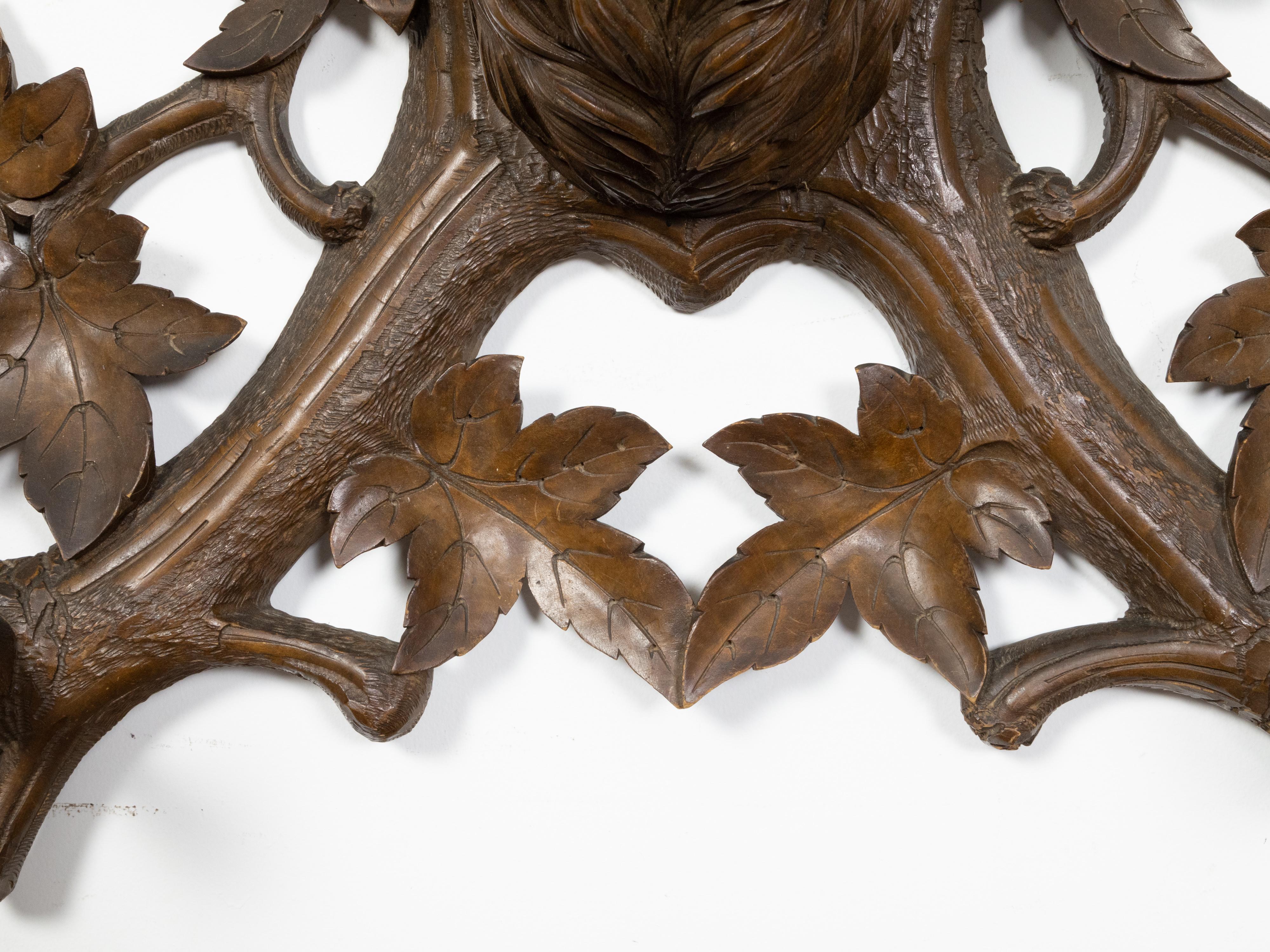 Black Forest Four-Hook Coat Hanger with Hand-Carved Stag Head and Grapevines 2
