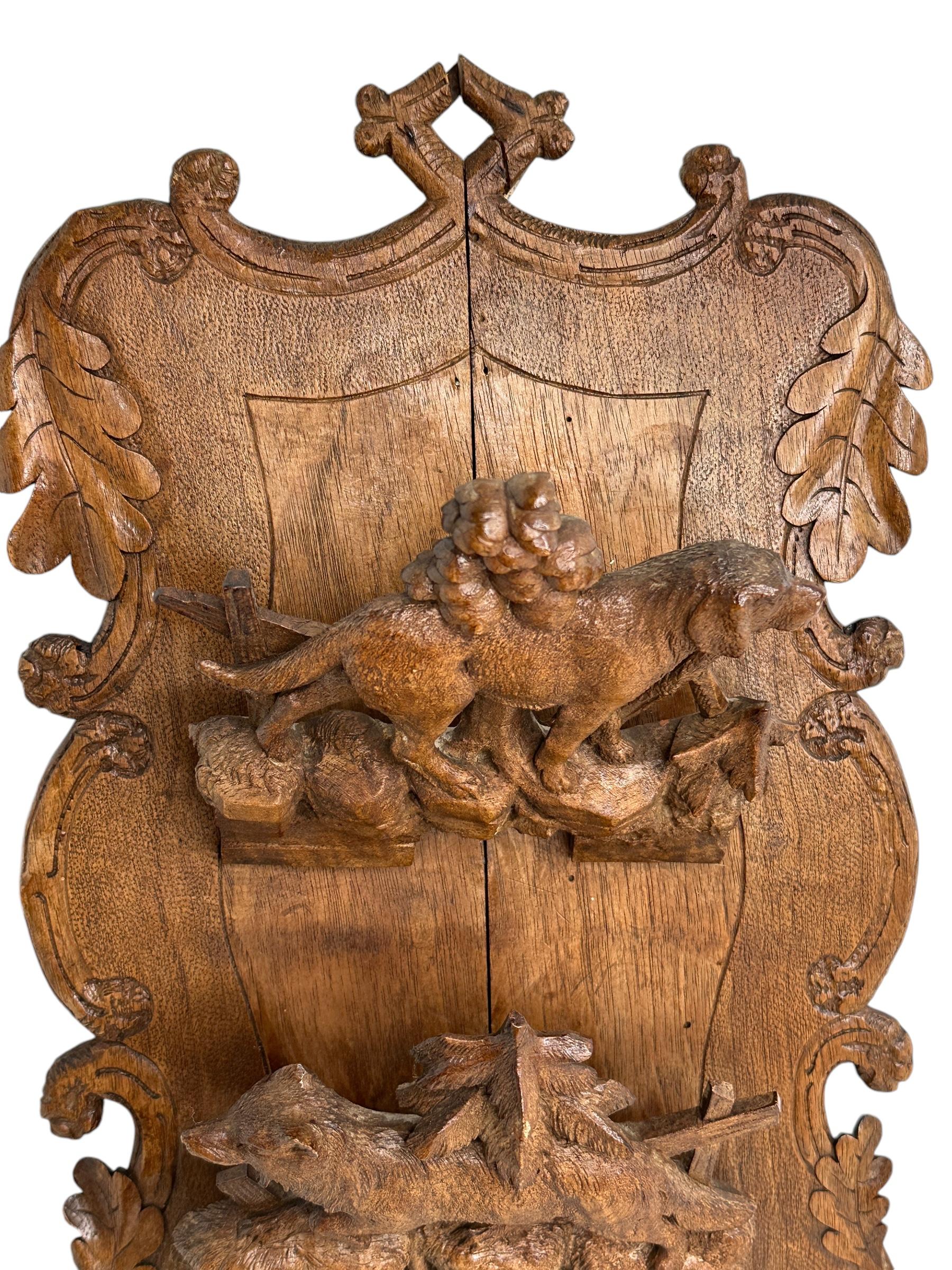 Black Forest Fox & Dog Magazine Rack Wall Board Antique German Folk Art, 1880s 1