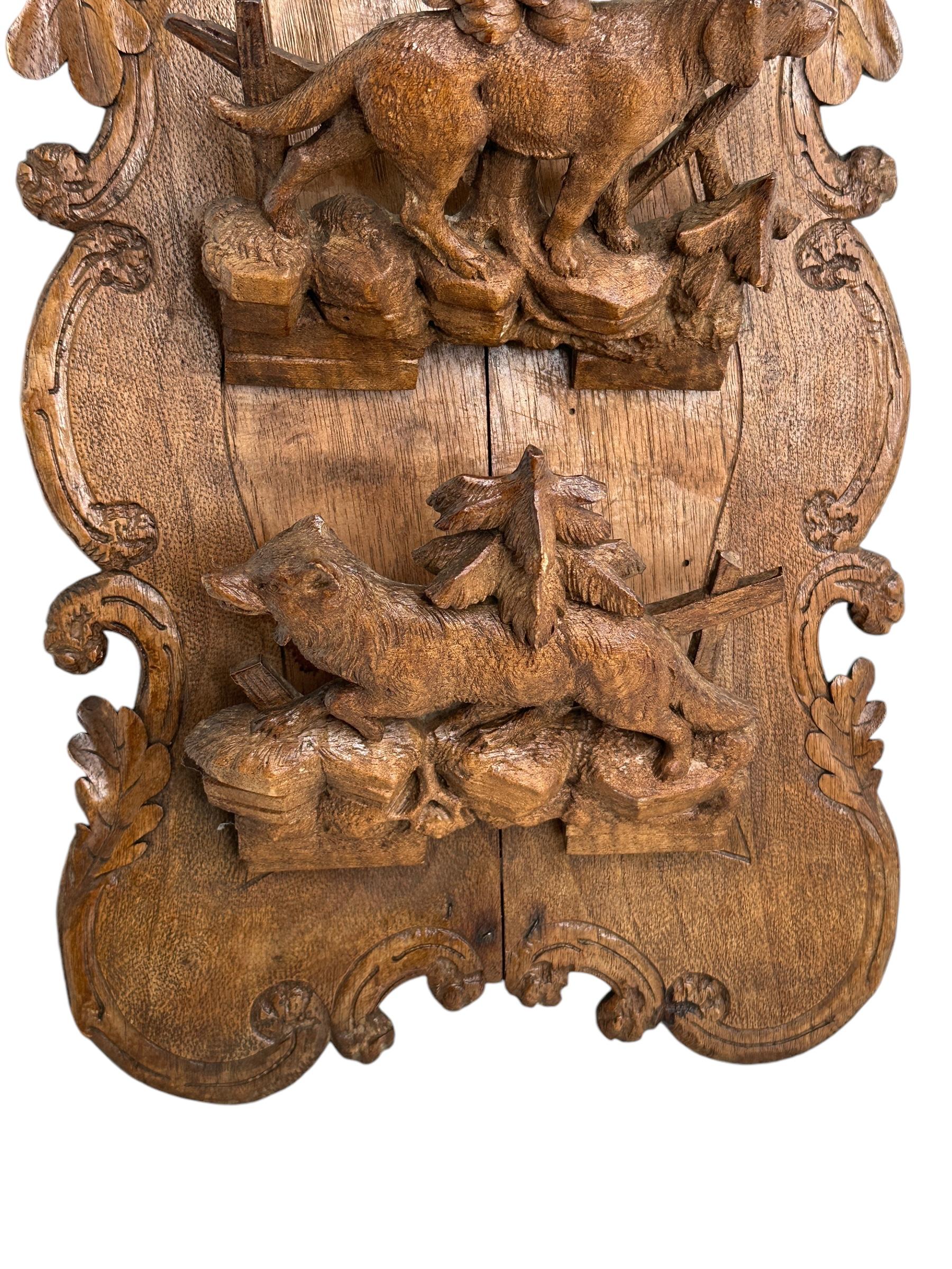 Black Forest Fox & Dog Magazine Rack Wall Board Antique German Folk Art, 1880s 2