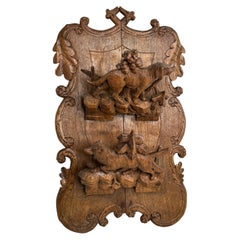 Black Forest Fox & Dog Magazine Rack Wall Board Antique German Folk Art, 1880s