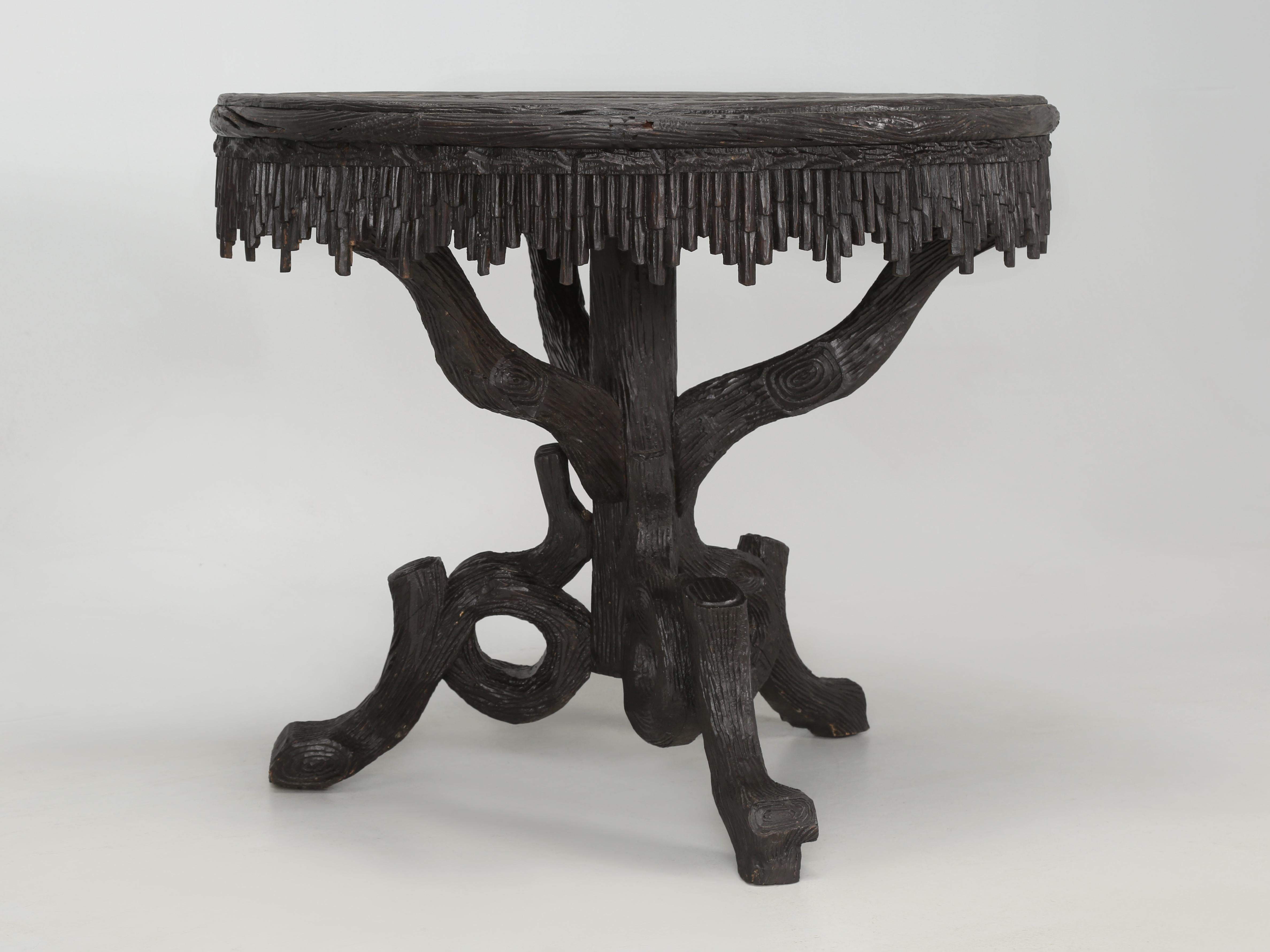 Hand-Carved Black Forest Furniture Beautiful Small Dining Table, Game Table Matching Chairs