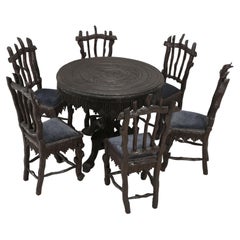 Antique Black Forest Furniture Beautiful Small Dining Table, Game Table Matching Chairs