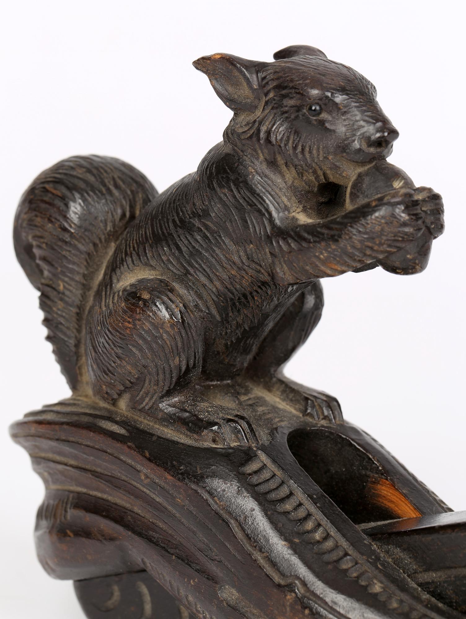 Late 19th Century Black Forest German Hand Carved Squirrel Mounted Wooden Nutcracker