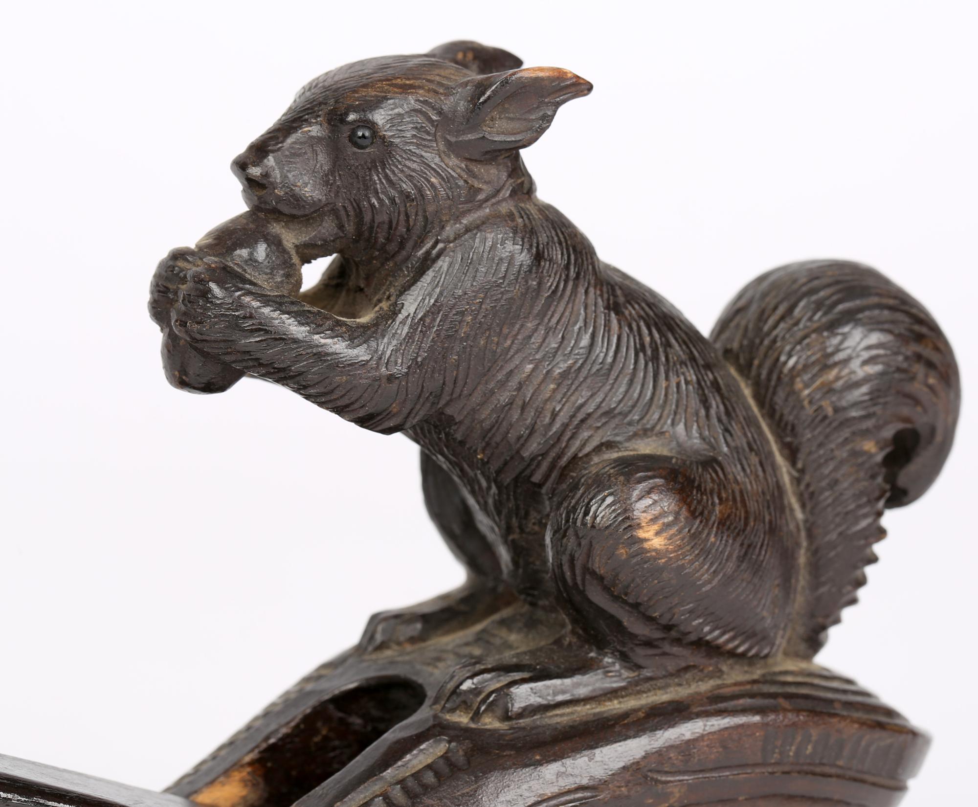 Black Forest German Hand Carved Squirrel Mounted Wooden Nutcracker 6