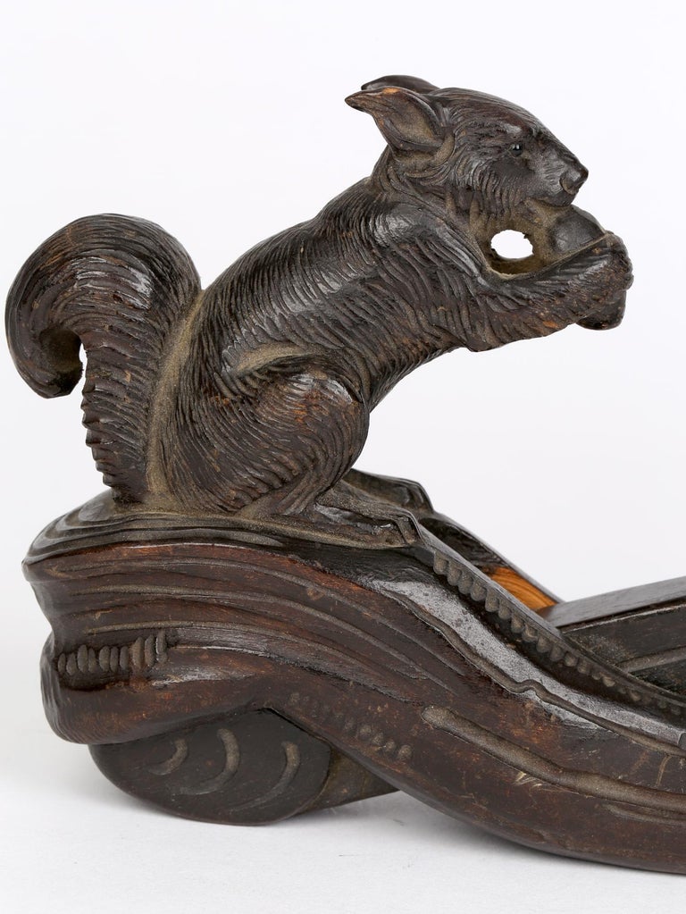 Black Forest German Hand Carved Squirrel Mounted Wooden Nutcracker at ...