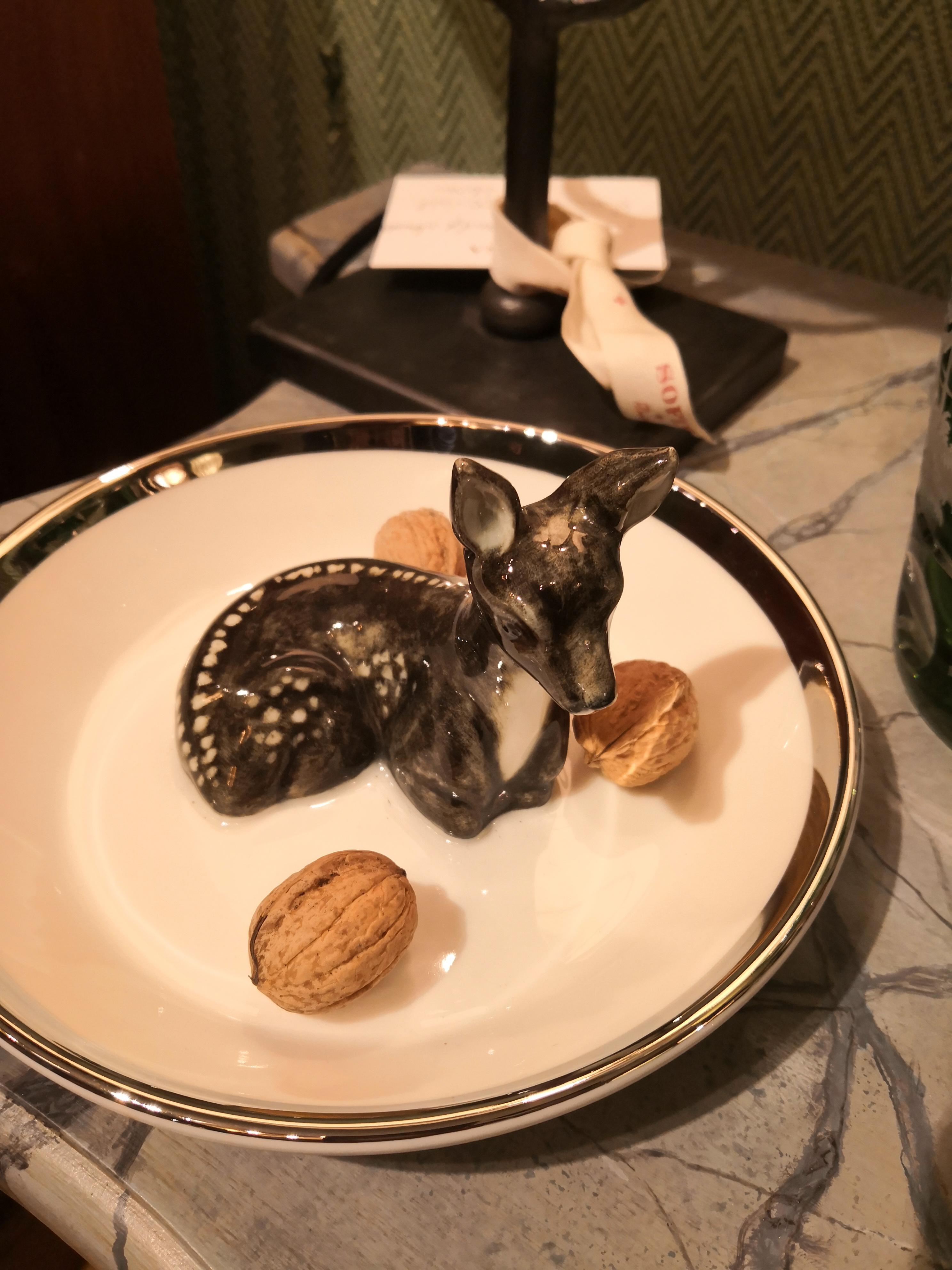Contemporary Black Forest German Porcelain Bowl with Deer Figure Sofina Boutique Kitzbühel For Sale