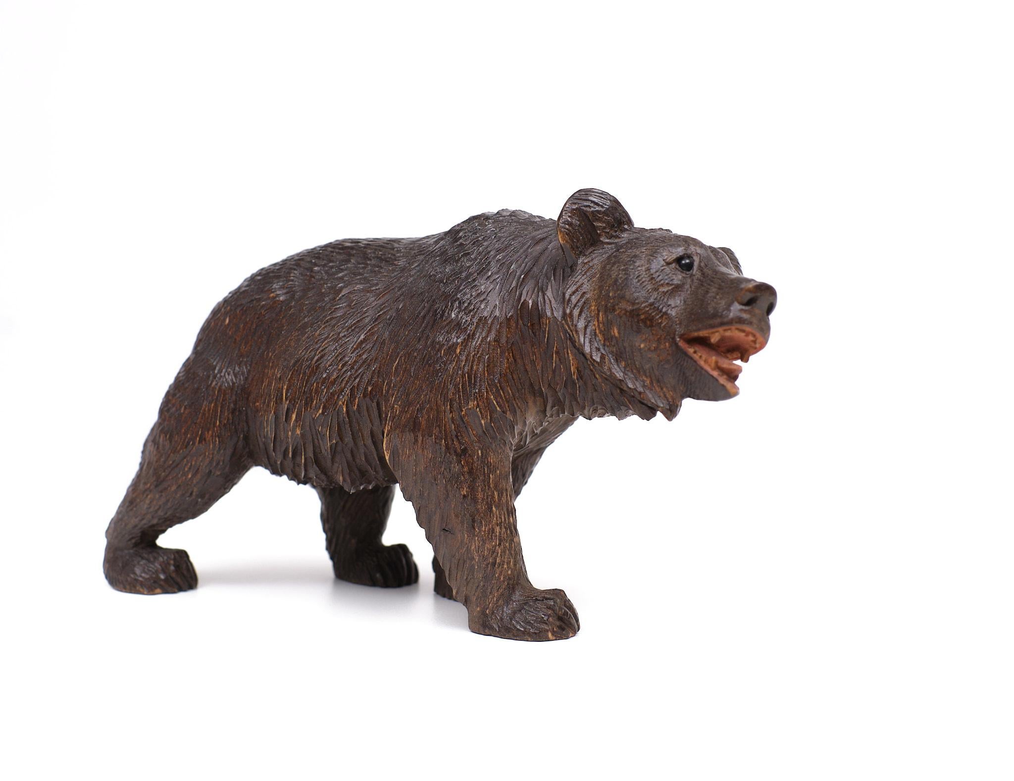 Very nice Hand carved Black Forest Wooden Bear ,Glass Eyes ,