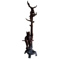 Black Forest Hallstand Coat Stand Carved Wood Bears Swiss, 1890