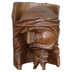 Vintage Black Forest Hand Carved Black Walnut Christ Figure Sculpture