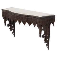Black Forest Hand Carved Console Table Marble Top Switzerland circa Late 1800s