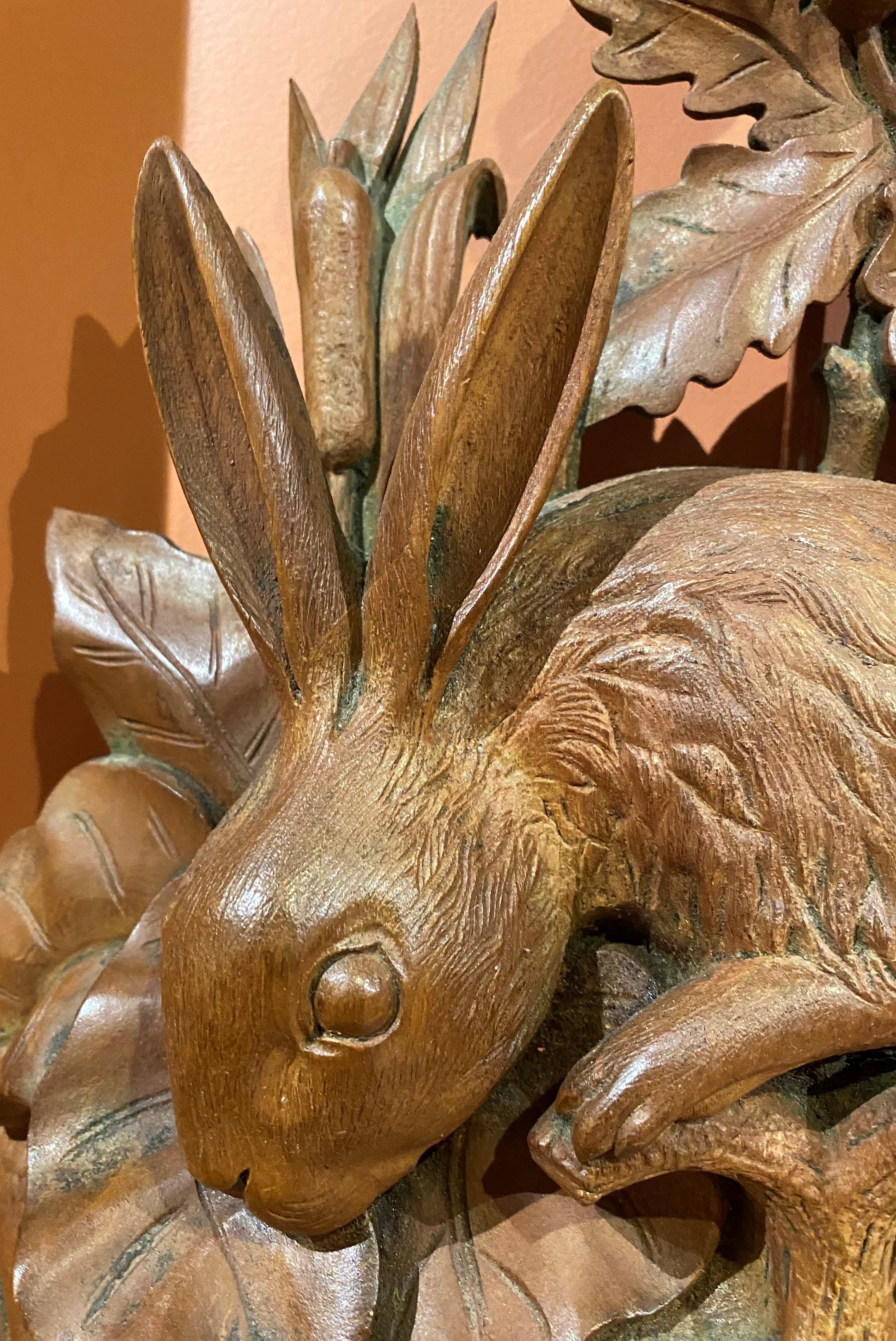 Black Forest Hand Carved Rabbit Walnut Wall Hanging 2
