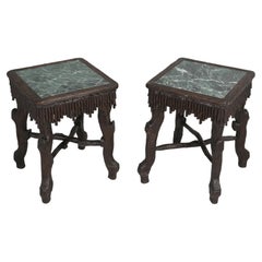 Black Forest Hand Carved Switzerland Pair of End Tables Marble Tops, circa 1800s