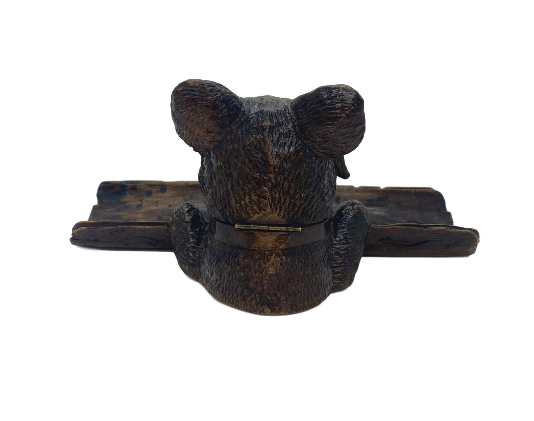 Hand-Carved Black Forest Hand Carved Terrier Inkwell Stand with Glass Eyes, Swiss circa 1880 For Sale