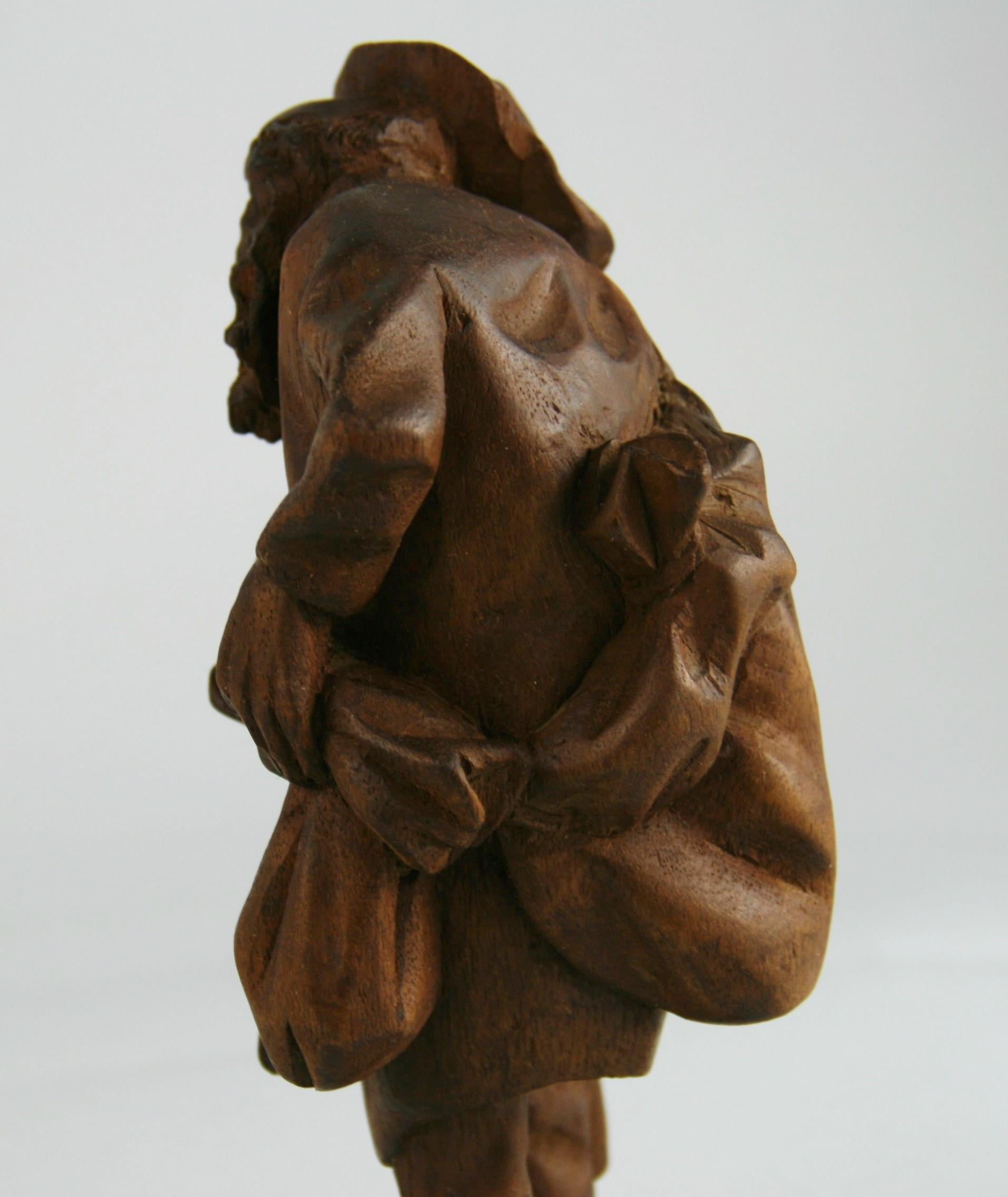 Black Forest Hand Carved Walnut Figural Traveler Sculpture For Sale 6