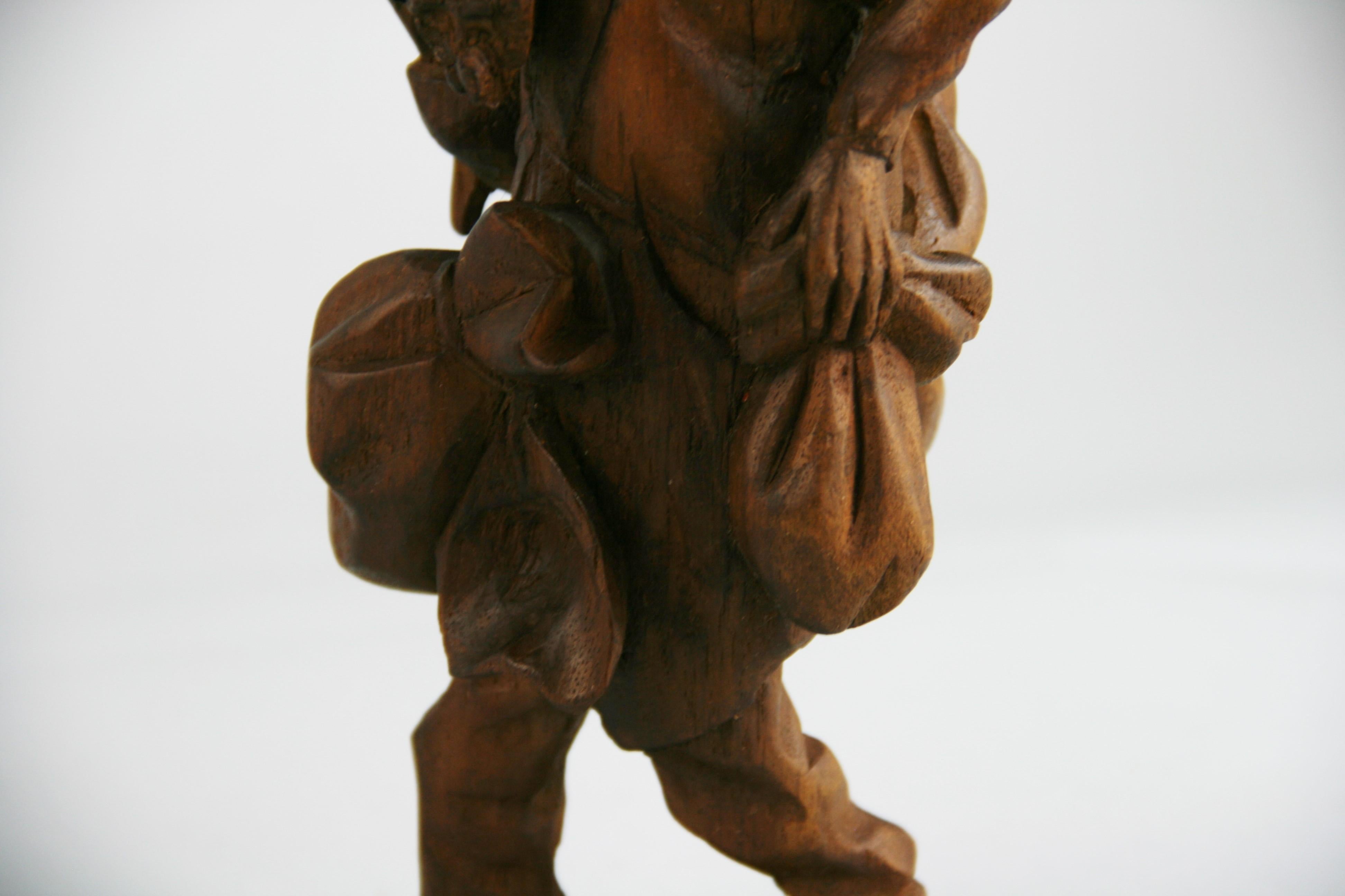 Black Forest Hand Carved Walnut Figural Traveler Sculpture For Sale 4