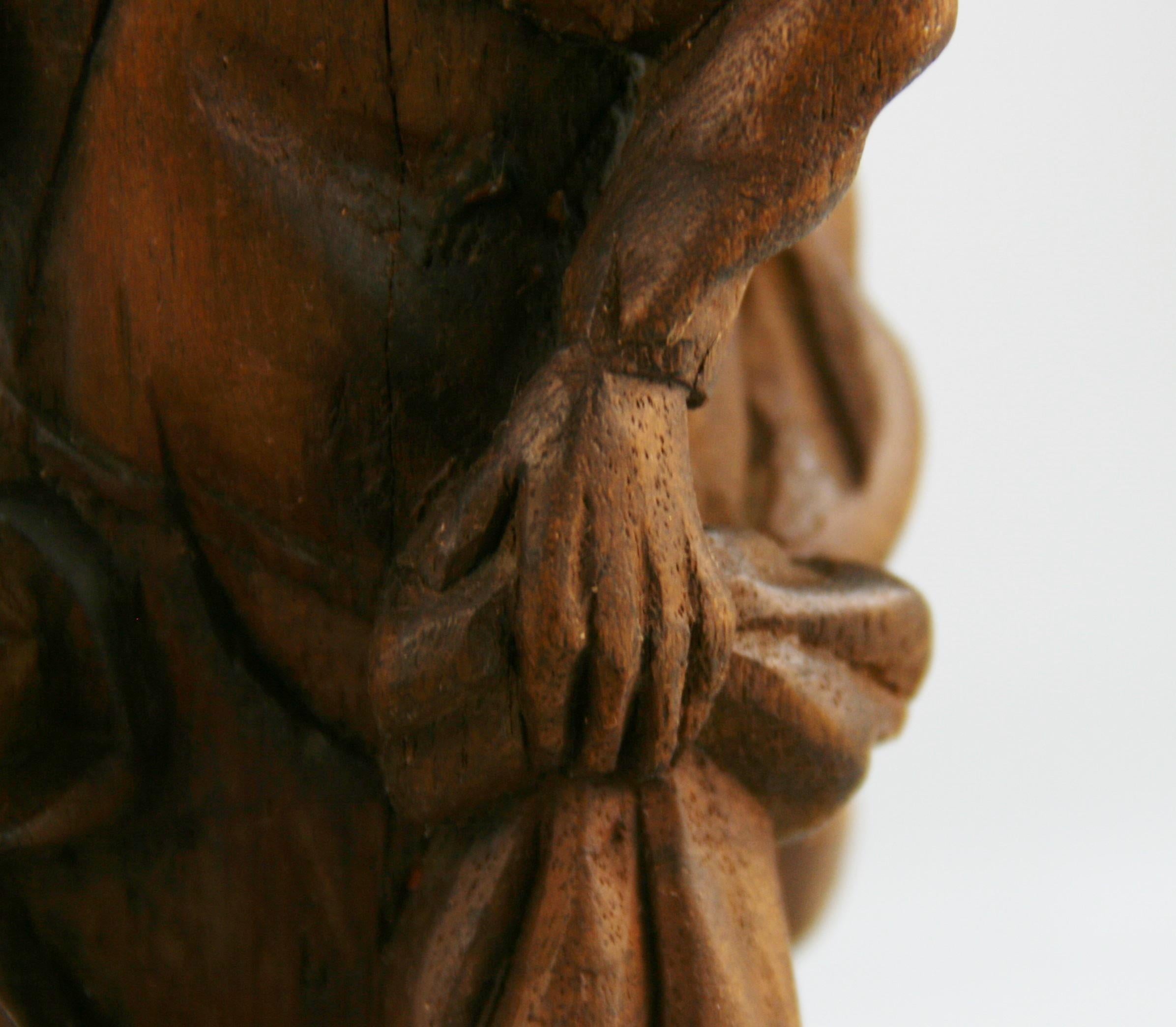 Black Forest Hand Carved Walnut Figural Traveler Sculpture For Sale 5