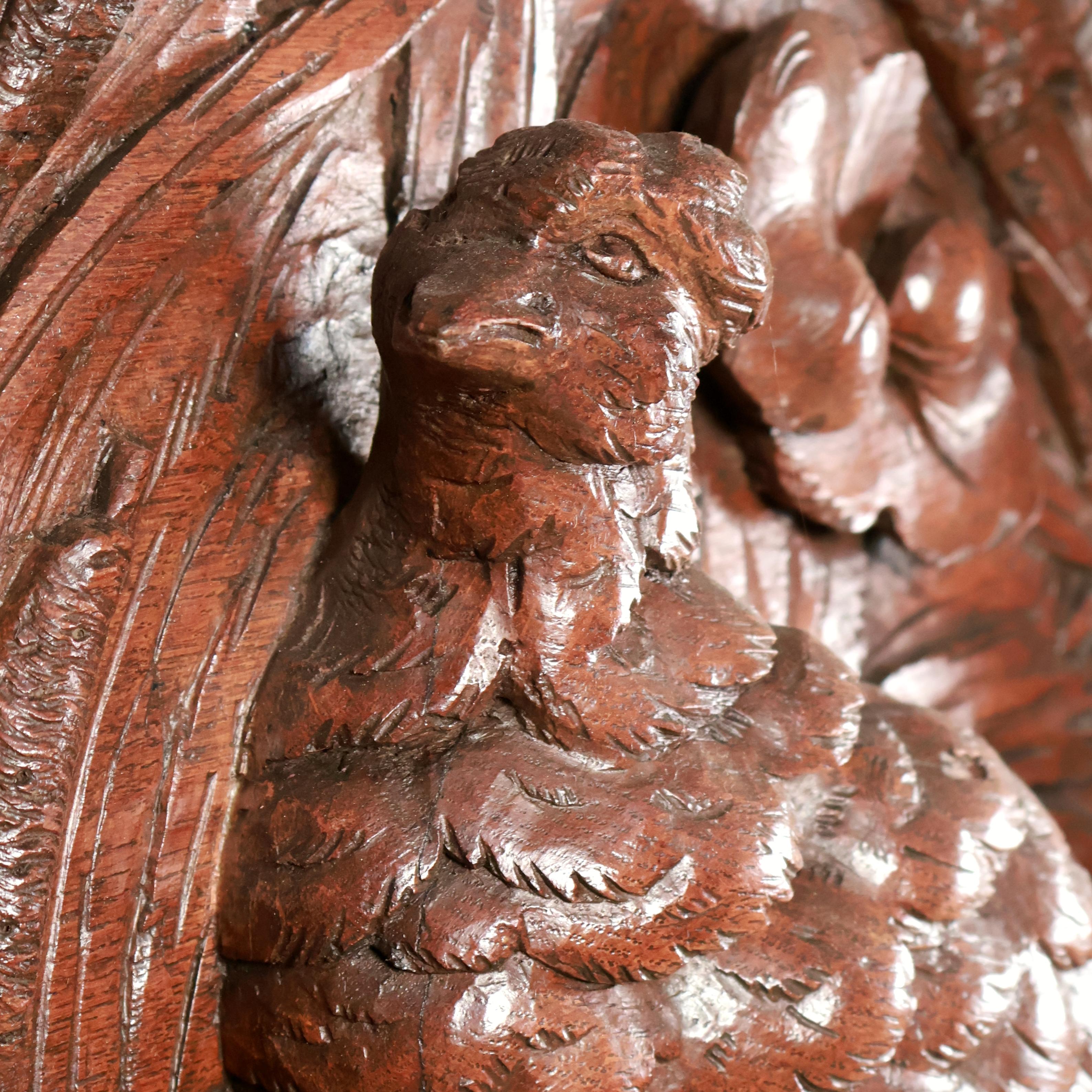 XIXe siècle Plaque en noyer sculptée à la main avec des cailles, signée Lejaar, France, 1880. en vente